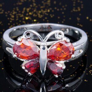 💎925 Silver Plated Ruby Red Sapphire CZ Cute Butterfly Ring, GPMB1473